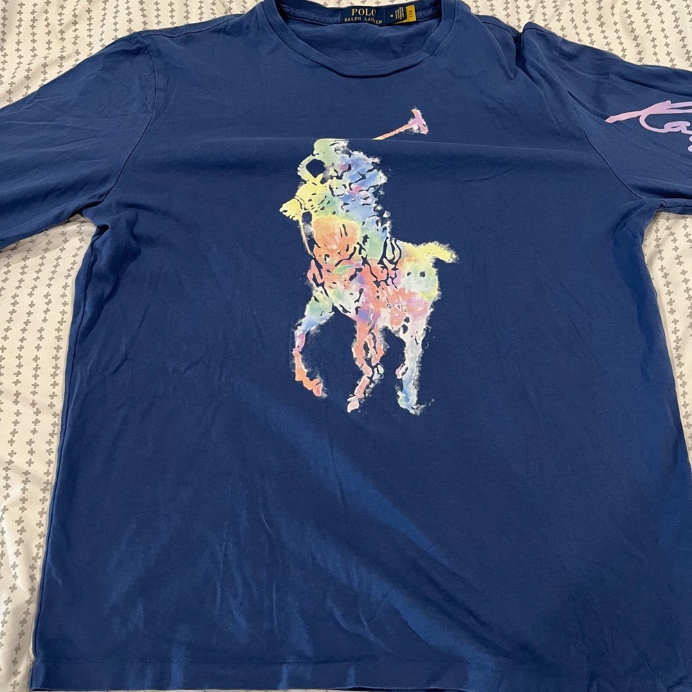 Ralph Lauren Blue T-Shirt with Multicolor Logo